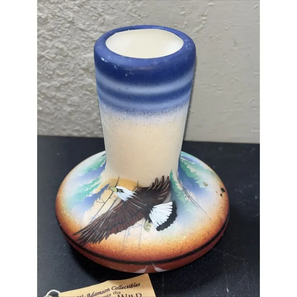 RWA Eagles Hand Printed Native American Handmade Pottery Vase 5.5” Tall 1999